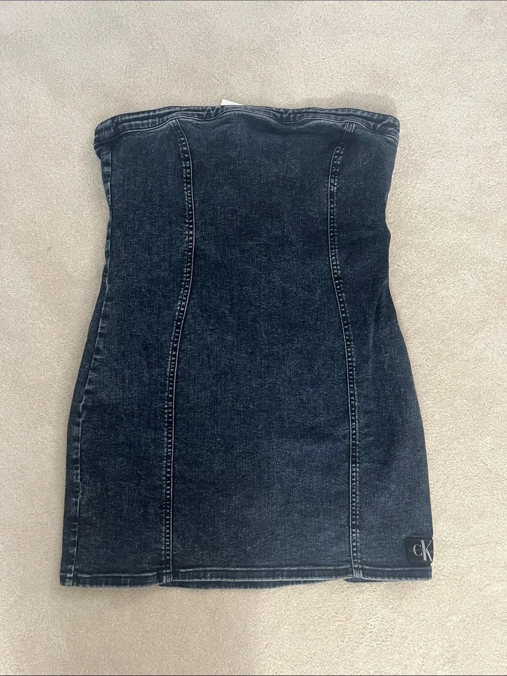 Calvin Klein Strapless Dark Indigo Denim Mini Dress